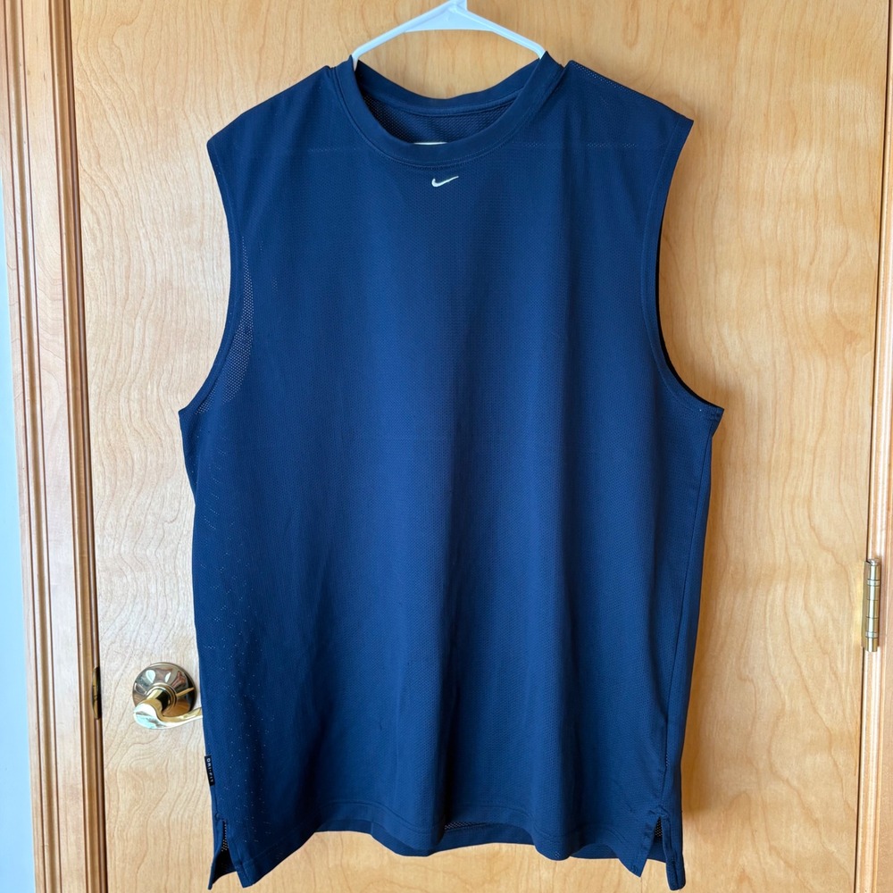 Nike Sleeveless Training Shirt Mens Large Navy Blue Dri-FIT Mesh Tank Top